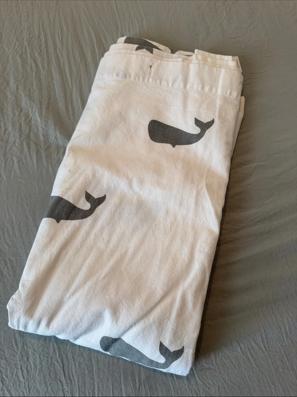 West Elm Whale Print White Cotton Shower Curtain